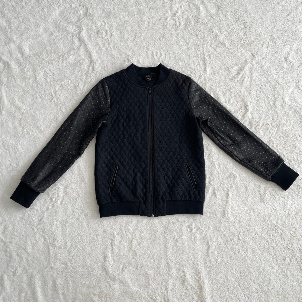 Drifter‎ Industries Black Quilted Bomber Jacket Leather Sleeve Made in USA Small